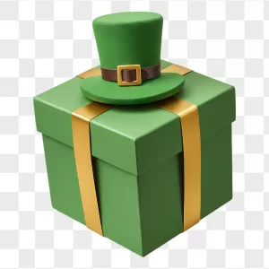 Green Gift Box Gold Ribbon Leprechaun Hat