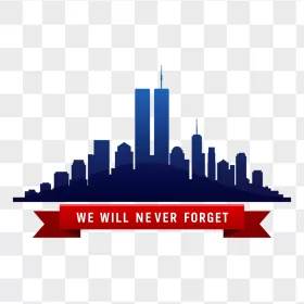 Blue Twin Towers Skyline Red Ribbon