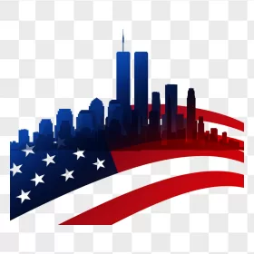 Silhouetted Twin Towers American Flag Tribute
