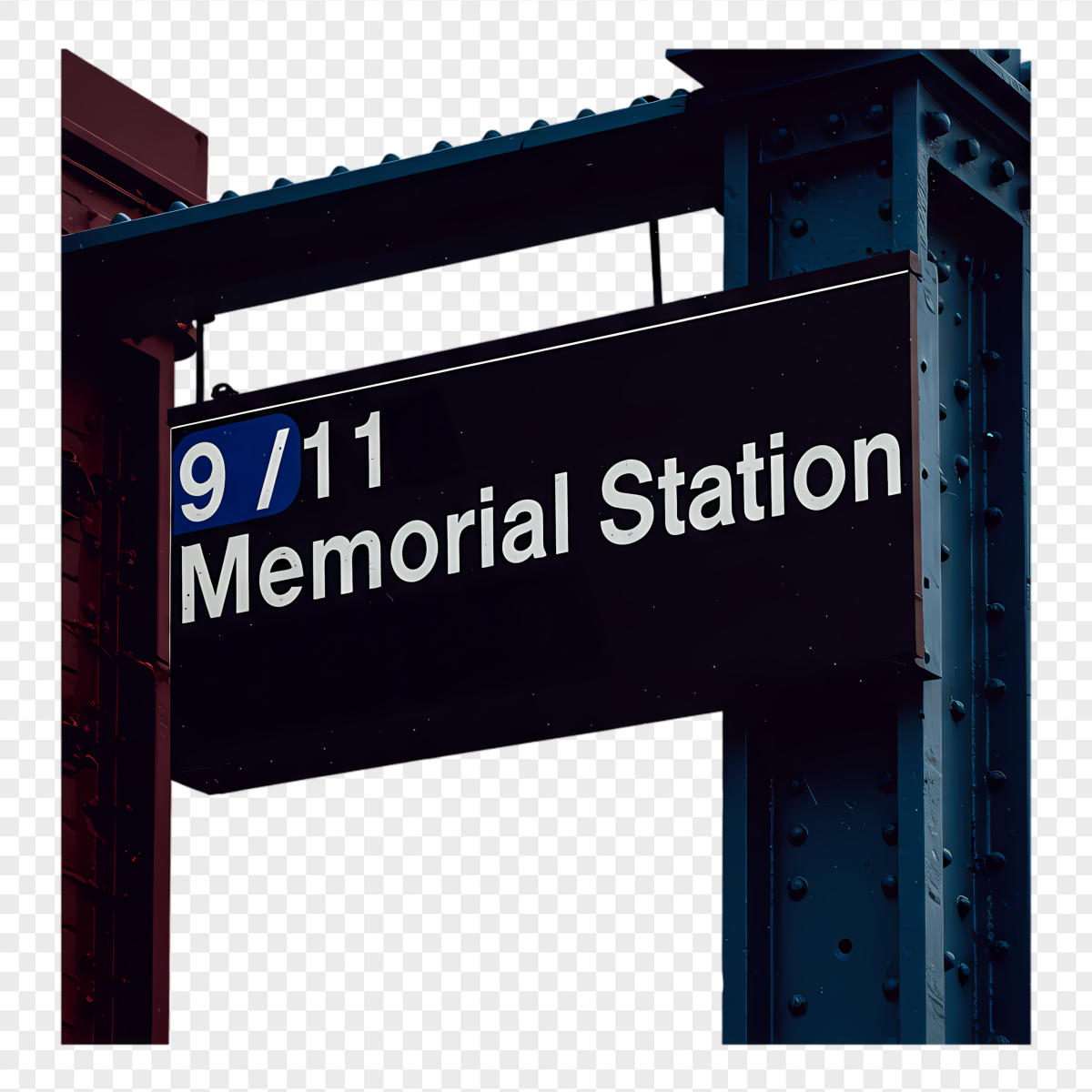Dark Metal 9/11 Memorial Station Sign - International Holidays & Celebrations PNG, transparent background, high resolution
