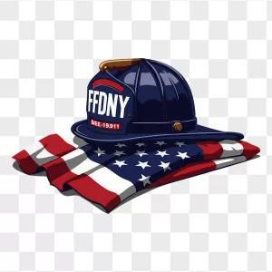 Navy FDNY Helmet on American Flag