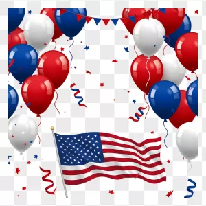 American Flag with Glossy Patriotic Balloons