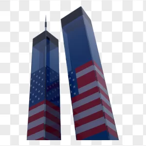 Twin Towers American Flag Glass Reflection