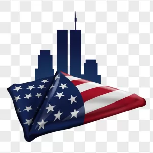 Glossy American Flag Twin Towers Skyline