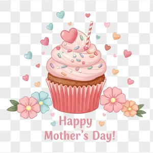 Pink Cupcake Mothers Day Heart Flowers