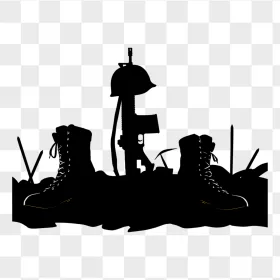 Black Combat Boots Rifle Helmet Silhouette