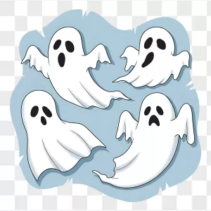 Cute White Sheet Ghosts Blue Backdrop