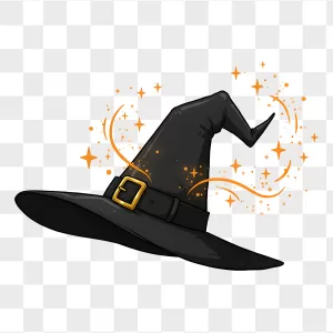Black Witch Hat Gold Buckle Orange Sparkles