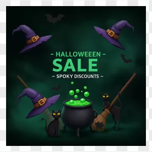 Halloween Sale Purple Witch Hat Cauldron