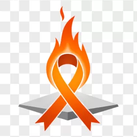 Orange Cancer Ribbon Flame Silver Base