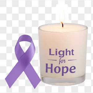 Lit Cream Candle Purple Awareness Ribbon