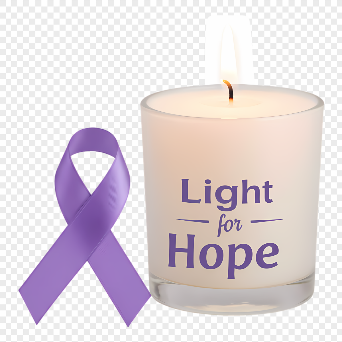 Lit Cream Candle Purple Awareness Ribbon - Environmental and Health-Related Observances PNG, transparent background, high resolution
