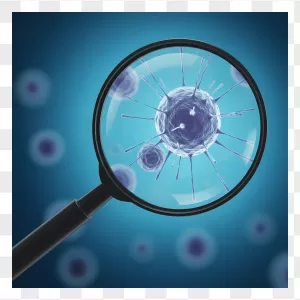 Black Magnifying Glass Blue Spiky Cell