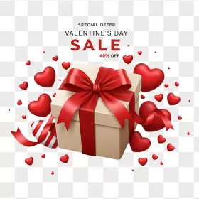 Beige Gift Box Red Bow Hearts