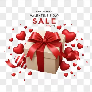 Beige Gift Box Red Bow Hearts