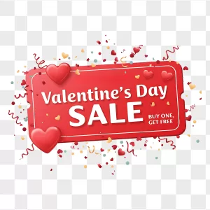 Red Valentines Sale Banner 3D Hearts