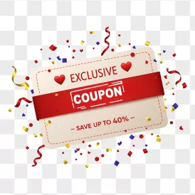 Cream Coupon Red Ribbon Hearts Confetti
