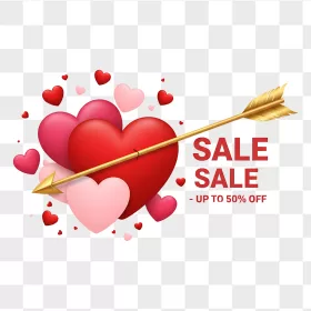 Golden Cupid Arrow Pierced Red Hearts