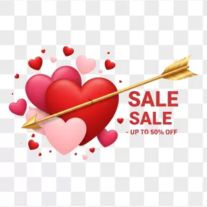Golden Cupid Arrow Pierced Red Hearts