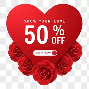 Red Heart Roses 50 Off Badge