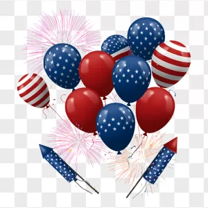 3D Glossy Patriotic Balloons Rockets Fireworks