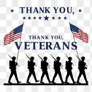 Thank You Veterans Soldiers American Flags Silhouette