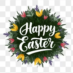 Happy Easter White Calligraphy Floral Wreath