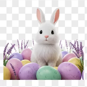 Fluffy White Easter Bunny Pastel Eggs