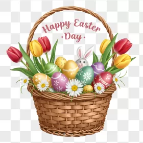Easter Wicker Basket Eggs Tulips Bunny