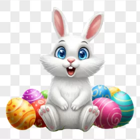 Fluffy White Bunny Decorated Easter Eggs