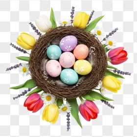 Pastel Easter Egg Nest with Tulips