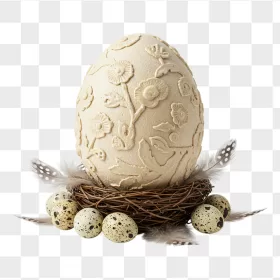 Cream Carved Floral Egg Twig Nest