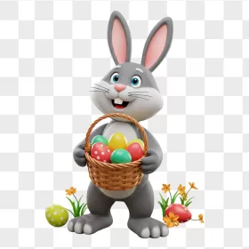 3D Gray Easter Bunny Holding Basket