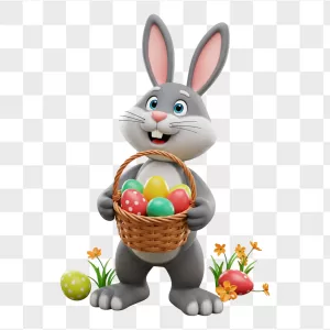 3D Gray Easter Bunny Holding Basket