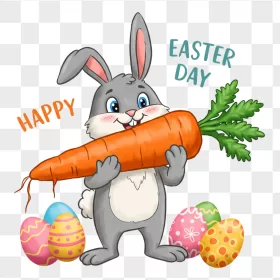 Gray Cartoon Bunny Easter Carrot Eggs