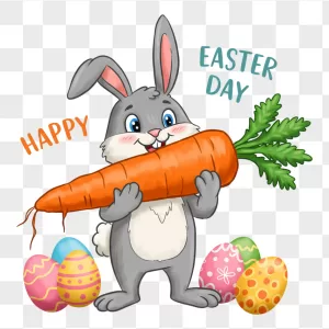 Gray Cartoon Bunny Easter Carrot Eggs