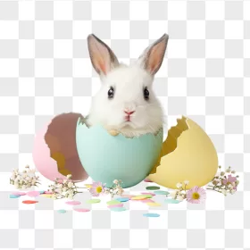 White Bunny in Cracked Easter Eggshell