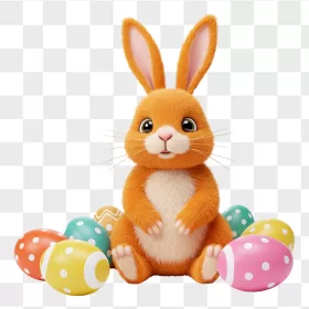Fluffy Orange Bunny with Easter Eggs