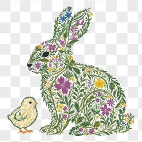 Intricate Floral Easter Bunny and Chick