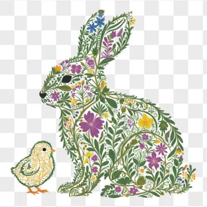 Intricate Floral Easter Bunny and Chick