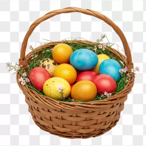 Wicker Basket Colorful Speckled Easter Eggs