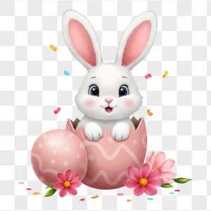 White Bunny in Cracked Pink Egg