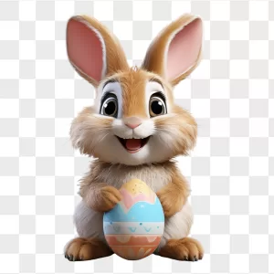 Fluffy Brown Bunny Holding Easter Egg