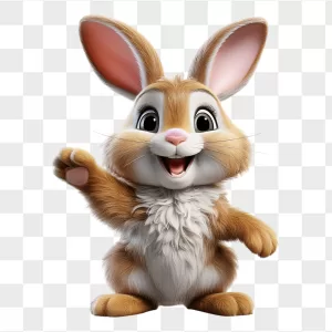 3D Fluffy Brown Bunny Waving Paw