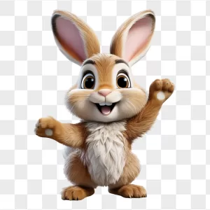 Fluffy 3D Brown Bunny Waving Paws