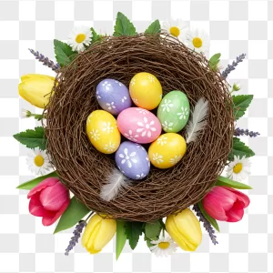 Easter Nest with Pastel Floral Eggs