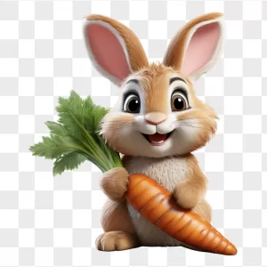 3D Fluffy Brown Bunny Holding Carrot