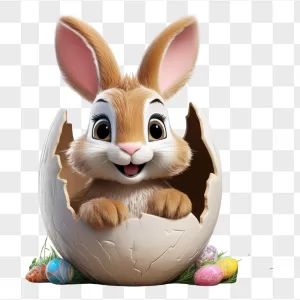 Fluffy Brown Bunny in Cracked Eggshell