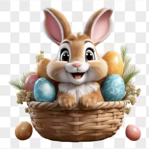 Brown Bunny in Easter Egg Basket
