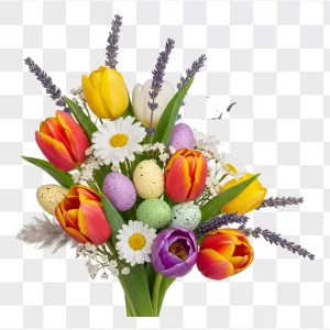 Speckled Easter Eggs Tulip Daisy Bouquet